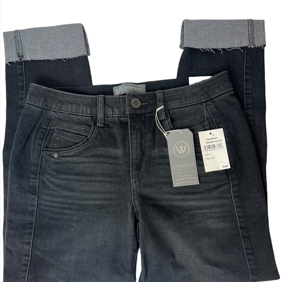 Wit & Wisdom Black glitter High Waisted Straight Leg Denim cuffed Jean - Picture 5 of 12